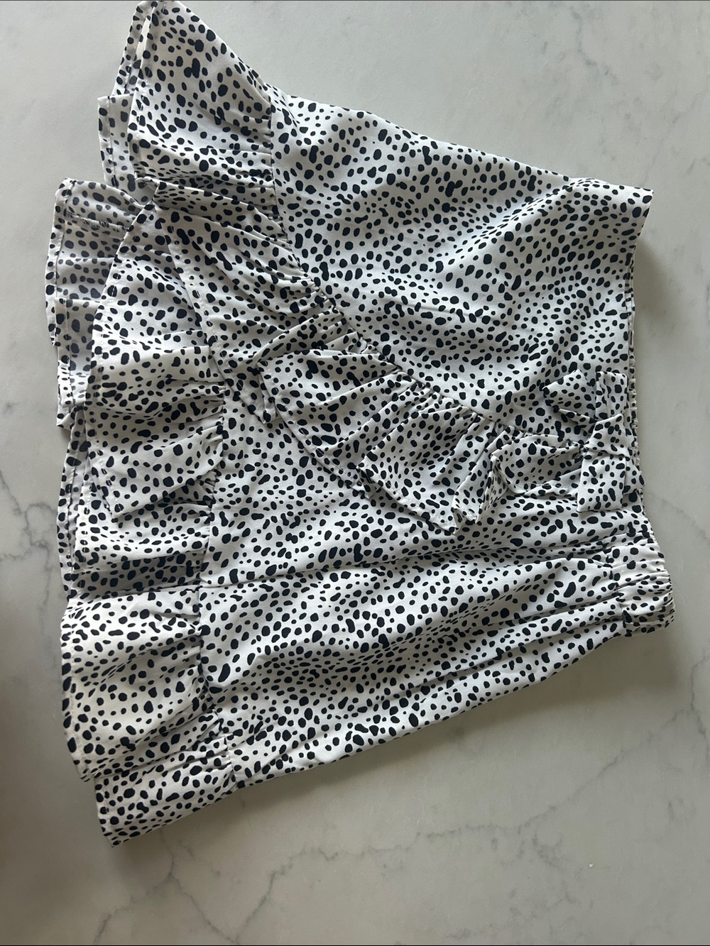 White and Black Polka Dot Ruffle Mini Skirt